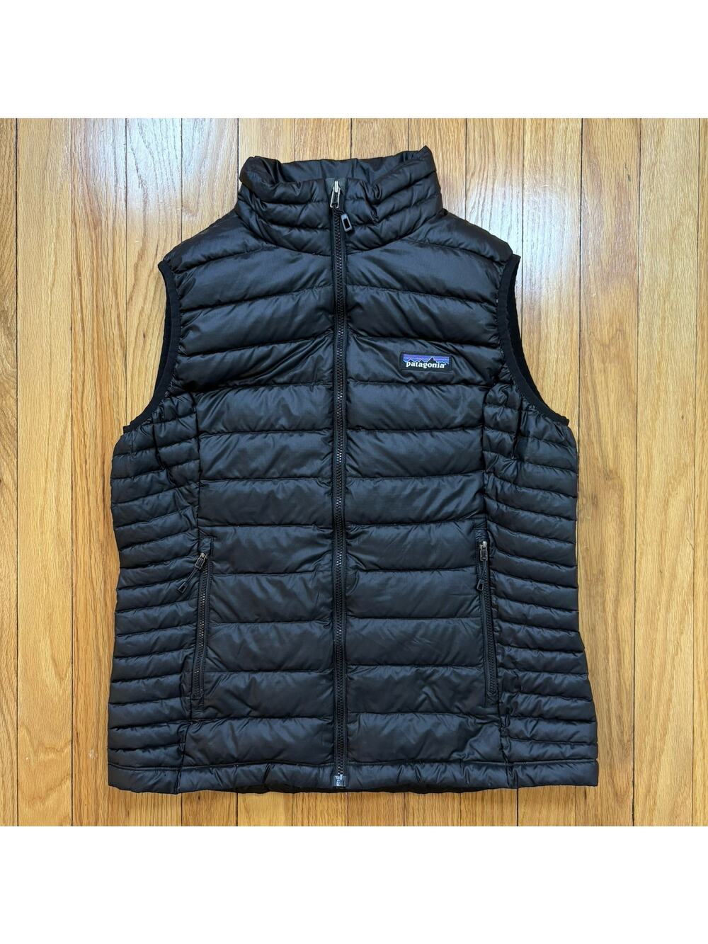 Women's Size Medium Patagonia Goose Down Sweater Black Puffer Vest Full Zip
